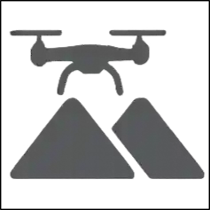 Icono con relevamiento con drones sobre montañas.