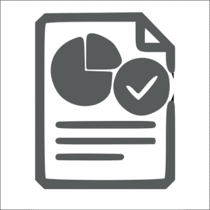 Icono de documento con texto y gráficos estadísticos.