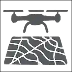 Icono de relevamiento con drones sobre un terreno.