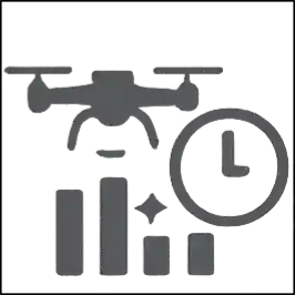 Icono de dron con un reloj, que indica eficiencia en adquisición de datos.